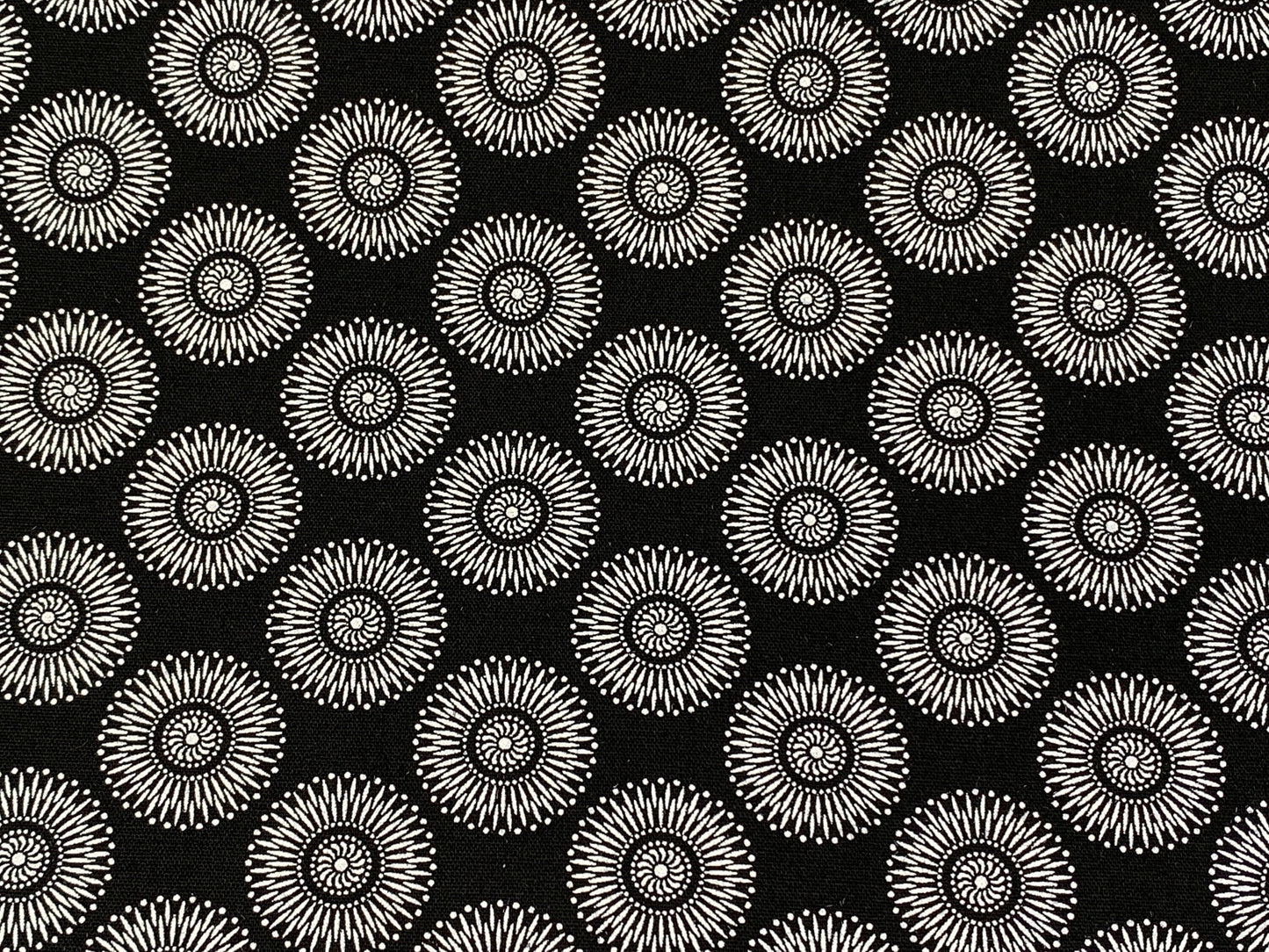 South African Shweshwe Fabric by the YARD. DaGama 3 Cats Black & White Small Radiant Daisies. 100% Cotton Fabric for Quilts, Apparel, Decor