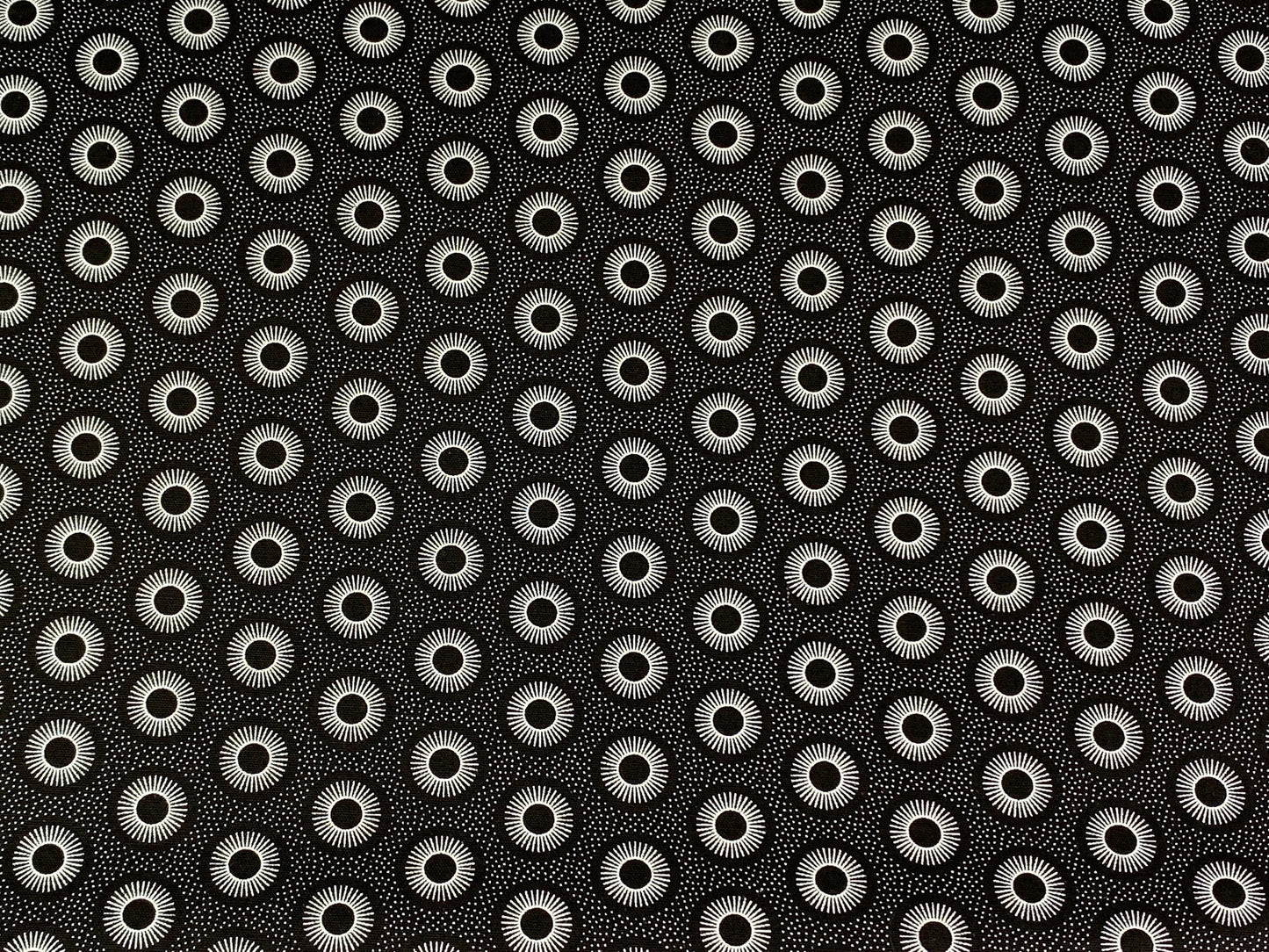South African Shweshwe Fabric by the YARD. Genuine DaGama 3 Cats Black & White Little Suns. 100% Cotton Fabric for Quilting, Apparel, Decor