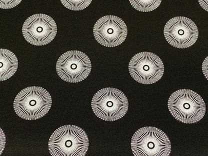 South African Shweshwe Fabric by the YARD. DaGama 3 Cats Black & White Ferris Wheels. 100% Cotton Fabric for Quilts, Apparel, Home Decor