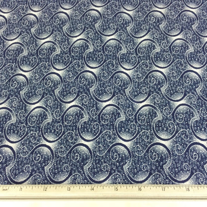 South African Shweshwe Fabric by the  YARD. Da Gama Three Cats Indigo Large Snaking Swirls. Blue/White Cotton Fabric for Quilting & Apparel